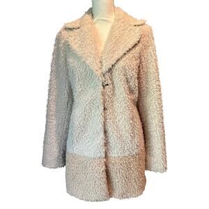 Anthropologie Elevenses Medium Faux Fur Jacket Coat Tan Beige Warm Cozy Fall